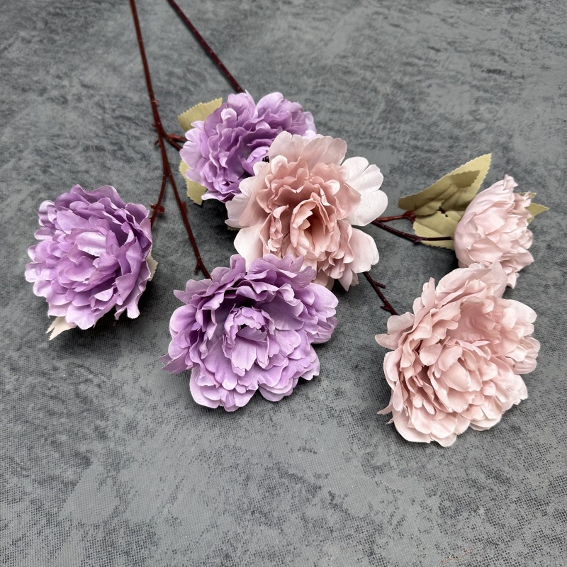 Simulación de 3 cabezas de flores de peonía de durazno en el hogar decoración de la boda accesorios de disparo decoración de flores falsas hechas a mano al por mayor