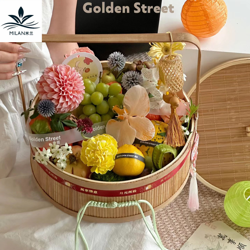 Festival del Medio Otoño, pastel de luna, bambú, canasta de flores, canasta de regalos, huevos, canasta de frutas, nueva canasta de flores portátiles chinas