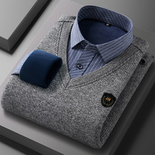 时尚休闲假两件保暖衬衫男士青年加绒加厚长袖衬衫秋冬保暖内搭潮