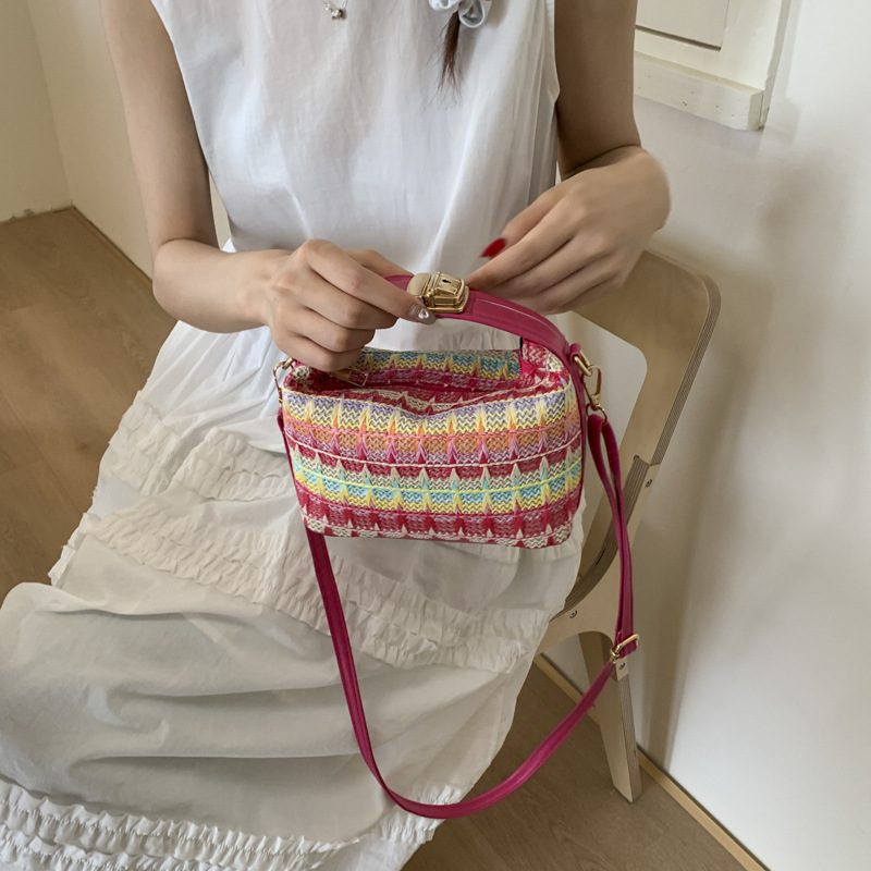 Straw Knitted Handbag Small Square Shoulder Bag With Clasp Casual Versatile Women's Luggage_voghion.com