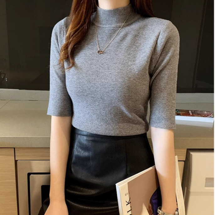 New Autumn New Arrival Half-High Collar Base Shirt Women's Slim-Fit Inner Pullover Sweater Thin Mid-Sleeve Sweater Top