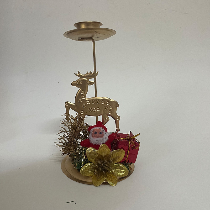 亚马逊新品金色铁艺烛台小鹿雪花五角星圣诞老人烛台橱窗桌面摆件|undefined