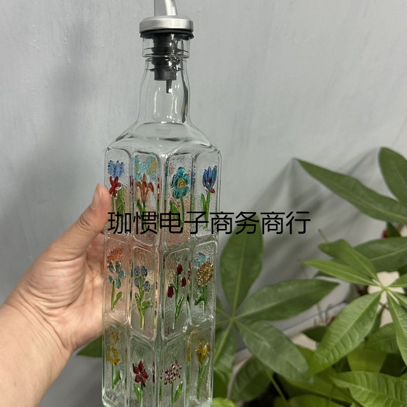 調味料ボトルレトロスクエアボトルパターンキッチン醤油ボトル食品グレード酢ボトルフローティング家庭用オイルポットオイルボトル|undefined