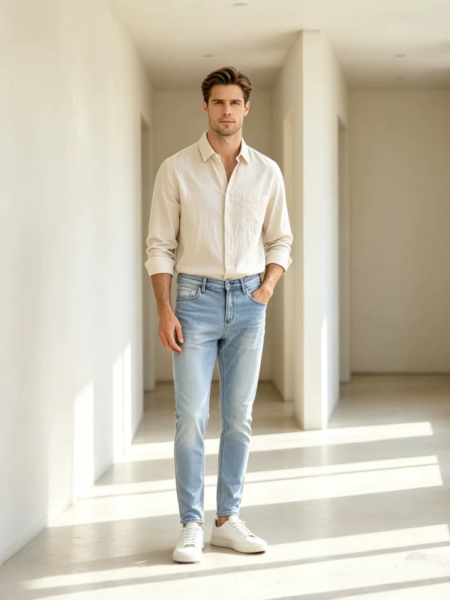 Jeans Ajustados Elásticos para Hombre de Algodón y Poliéster para Uso Casual image 2