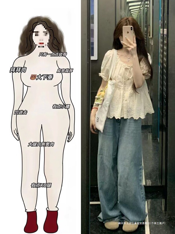 Summer Outfit Set for Plus-Size Women with Lace-Trimmed Square-Neck Babydoll Top and Unique Stylish Wide-Leg Jeans Set