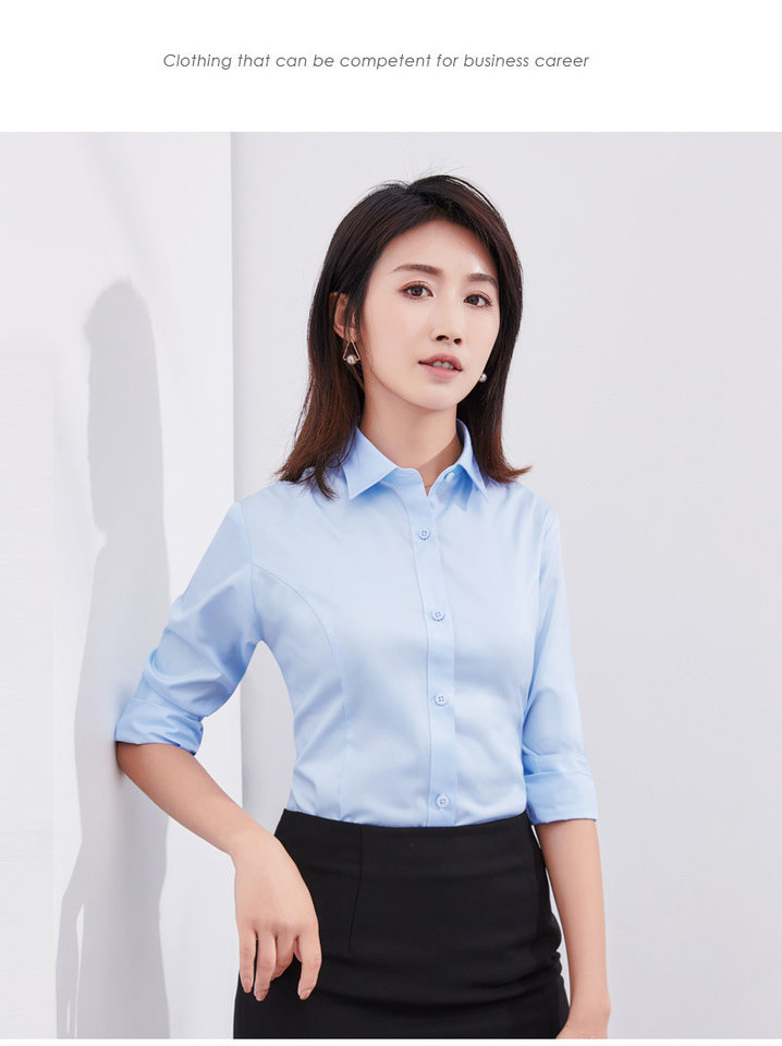 Áo sơ mi nữ công sở dài tay dáng ôm, vải cotton pha chải kỹ, cổ chữ V hoặc cổ vuông — Trắng - Cổ chữ V - Tay dài, Trắng - Cổ chữ V - Tay ngắn, Trắng - Cổ vuông - Dài tay, Trắng - Cổ vuông - Tay ngắn chi tiết 13