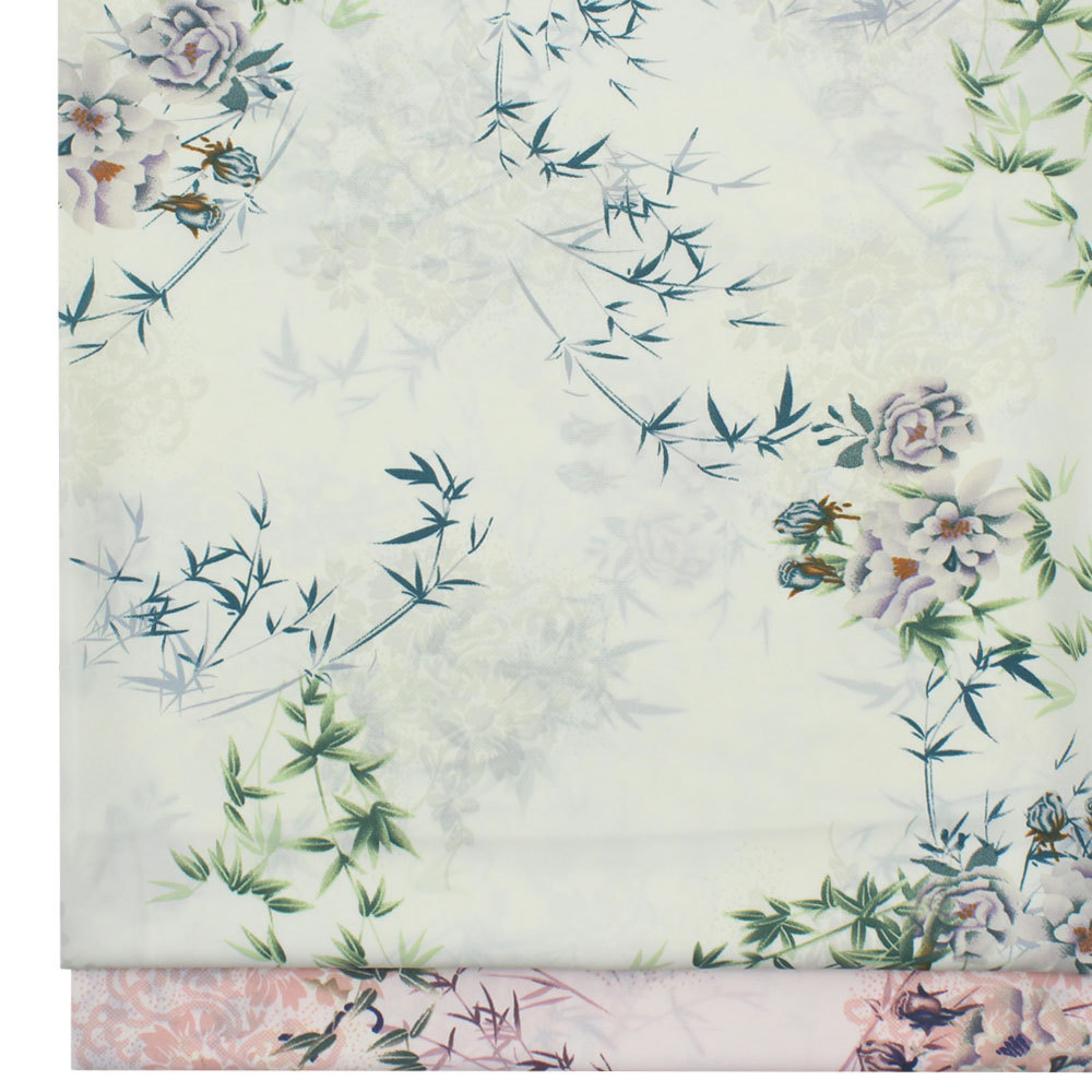 新款破卡平纹缎印花 雪纺国风竹叶印花布 女衬衫连衣裙吊带衫面料