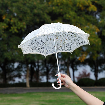 新款流蘇蕾絲傘白色洛麗塔道具傘直柄長傘西式婚紗攝影道具工藝傘
