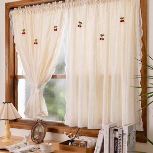 French-Style Double-Layer No-Drill Installation Light-Transmitting and Privacy Korean Pastoral Small Floral Lace Curtains Bay Window Sheer Curtains
