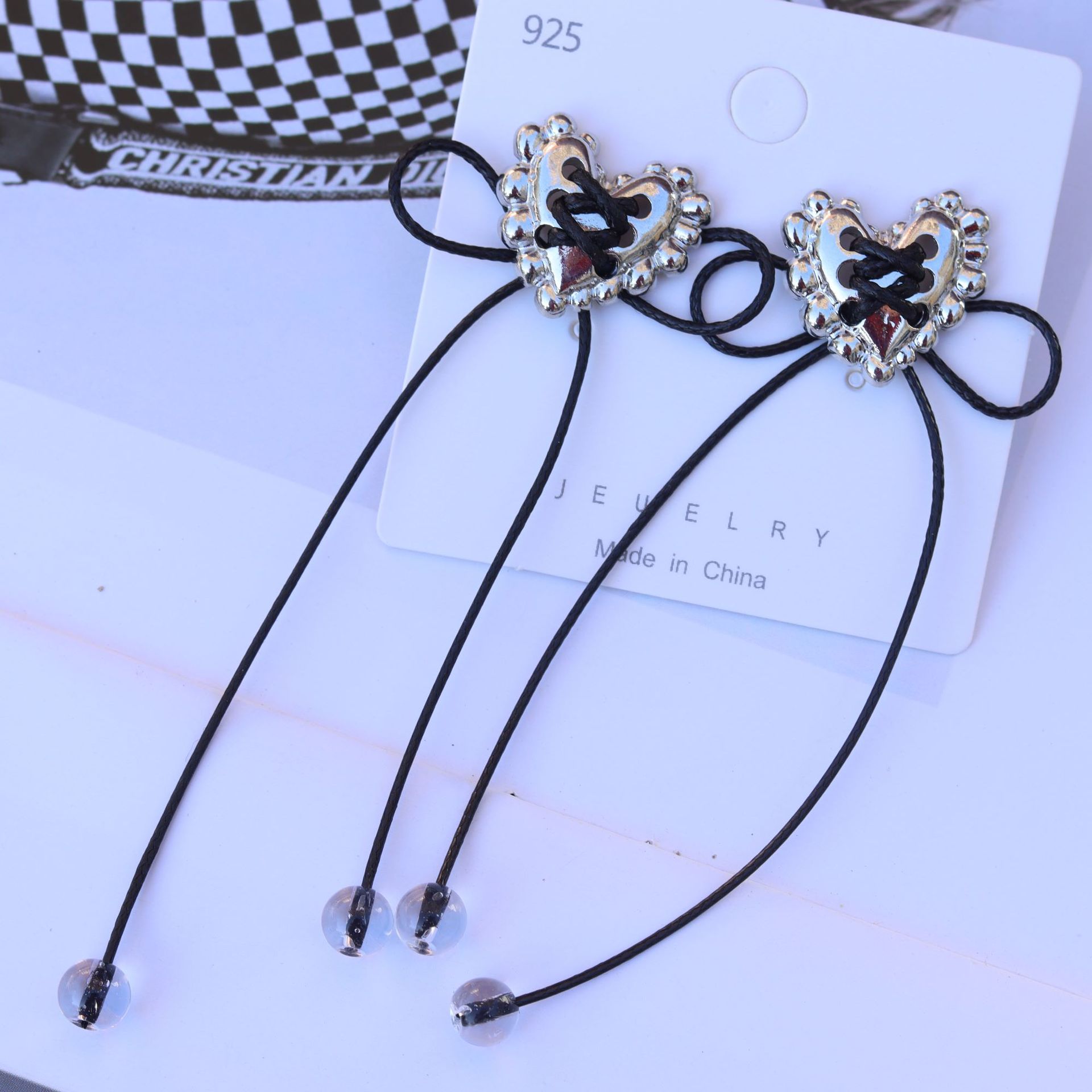 Lolita Heart Shape Bow Knot Alloy Glass Women's Drop Earrings display picture 2