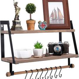 北欧风墙上置物架客厅壁挂式收纳隔层板家居装饰架子铁艺墙面书架