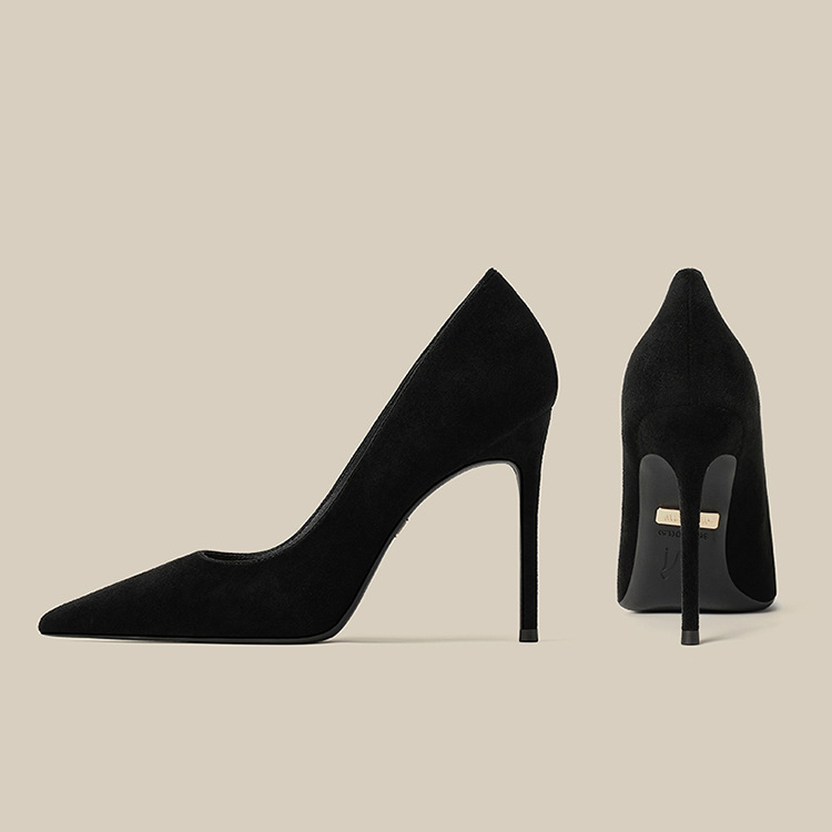 High-heeled shoes bed royal sister women's thin heel 2024 new cut men's black red bottom 10cm sexy pointed shoes