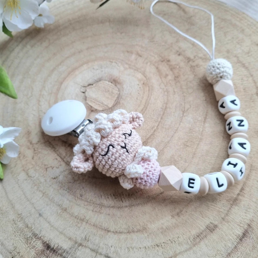 Baby crochet tetina pequeña cadena crochet rosa pro-piel tetina cadena 2025 nuevo