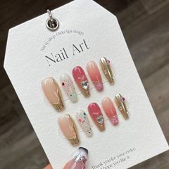 【Fermented Rice Plum】Handmade High-Grade Gold-Plated Sweet and Spicy Teenager Hand-Painted Spring and Summer Wearable Nail Art Wholesale Finished Products