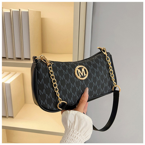 French retro armpit bag for women 2025 new letter printed M-letter square bag chain single-shoulder handbag