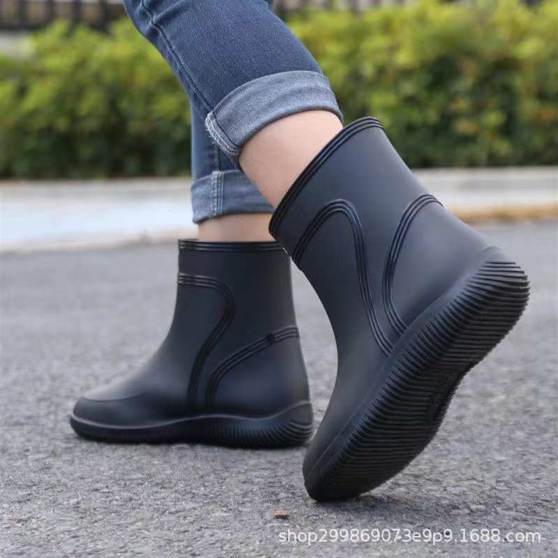 Cross-border New Rain Boots Men's Fashion Waterproof Shoes Middle Tube Non-slip Take-away Rider Special Rain Boots Rubber Shoes Lovers Shoes