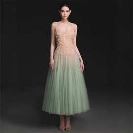 夏越南小众设计师女神仙气吊带撞色网纱蓬蓬连衣长裙礼服批现货