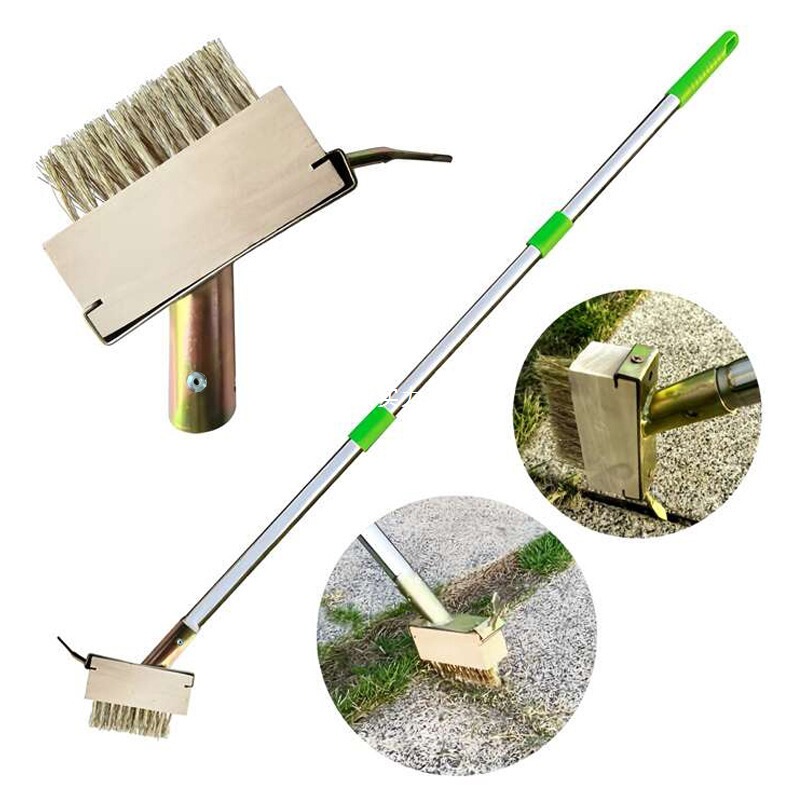 Crack Weeder Manual Crevice Weeding Tool Moss Remover Grout Brush with Adjustable Long Handle