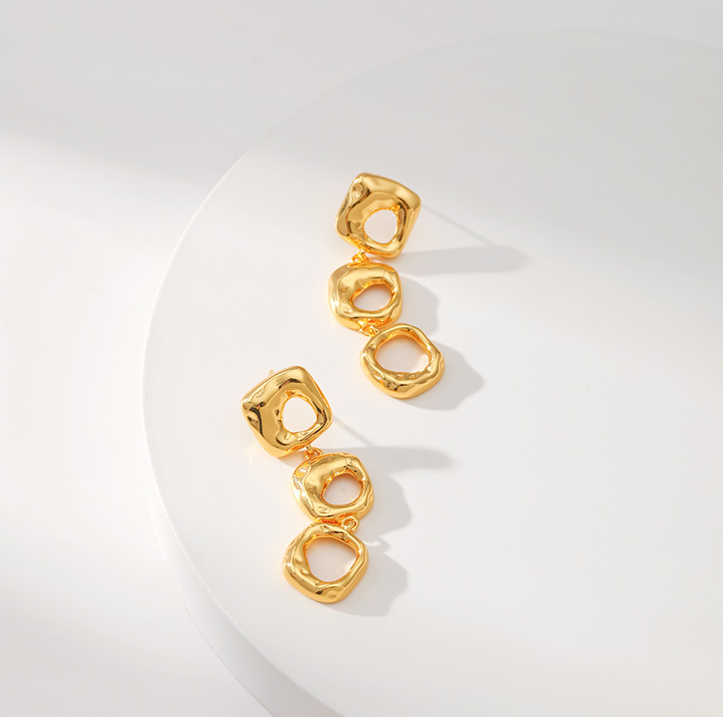 Retro Geometric Copper Hollow Out Drop Earrings 1 Pair