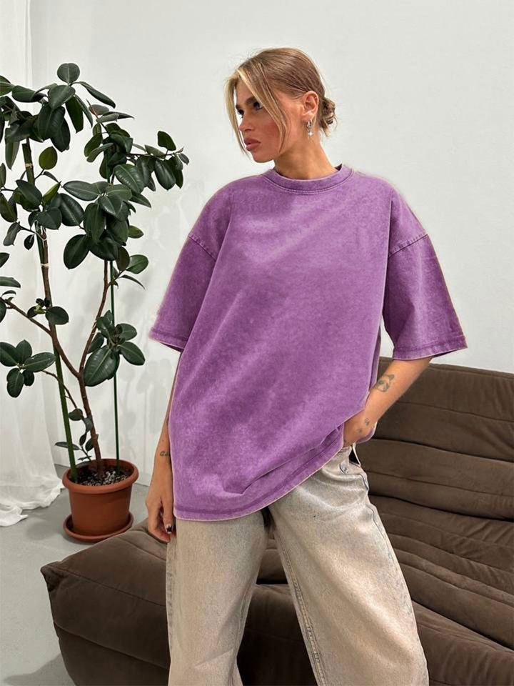 Áo thun nam tay ngắn cổ tròn cotton giặt mềm phong cách Âu Mỹ — Màu cà phê, Màu mơ, Màu tím, Màu xanh lam chi tiết 35