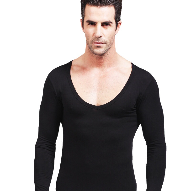 Men's Low Collar Large Collar V-Neck Boys Warm Autumn Clothes Single Base Shirt Cotton Sweater Thin Top Underwear