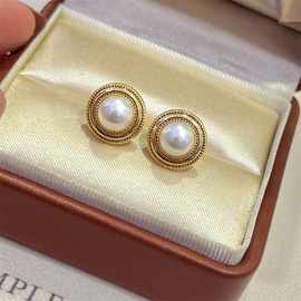 诸暨天然淡水珍珠简约圆形耳环轻奢小众耳圈百搭女s925银针耳饰