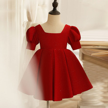 寶寶周歲禮服紅色2022新款小主持人女童鋼琴演出服花童蓬蓬公主裙