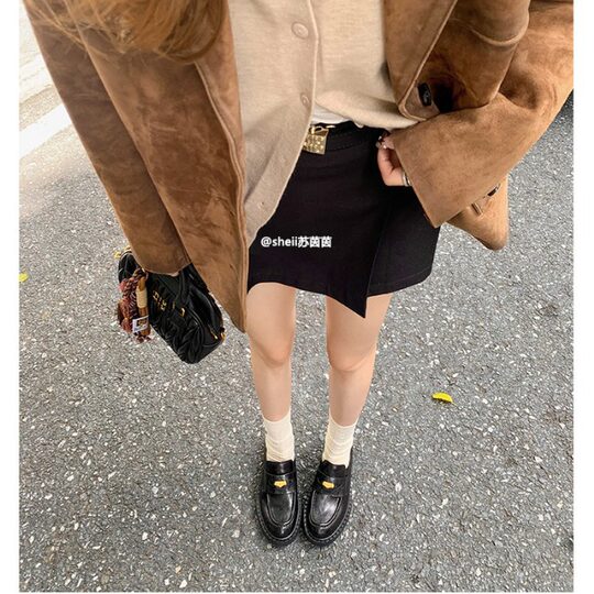 [Sheii Su Yinyin] Haval College~Pleated Small Gold Coin Thick-Soled Lazy Loafers Women's Small Leather Shoes