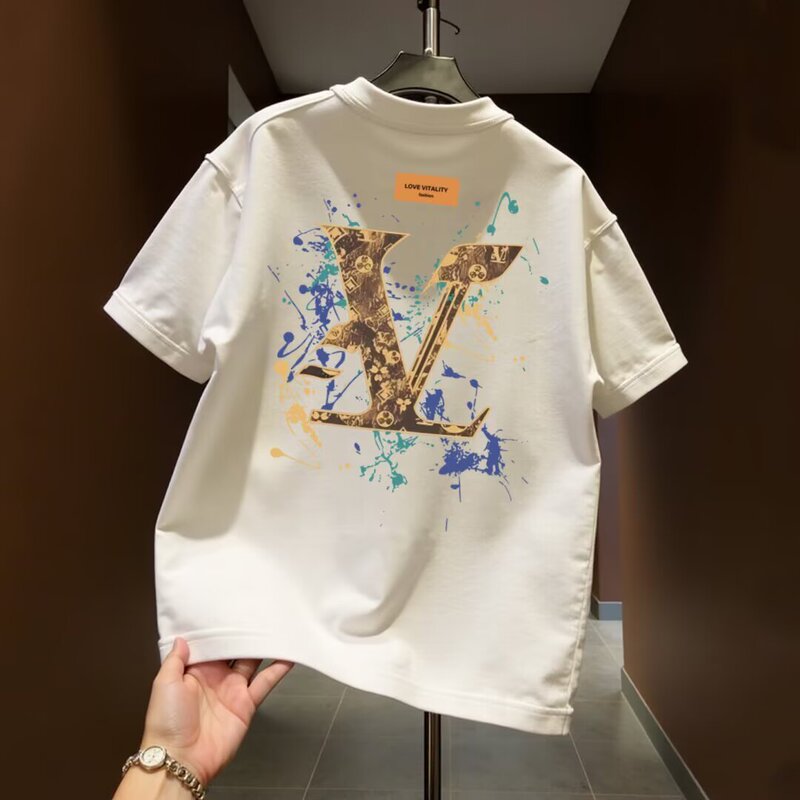 Heavyweight Pure Cotton Trendy Brand Printed Men's Short-Sleeve T-Shirt 2025 New Summer Fashion Cool Casual Tee