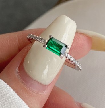 Retro Square Sterling Silver Inlay Artificial Gemstones Zircon Rings 1 Piece