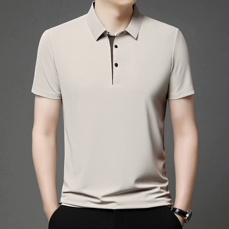 Мужская тонкая короткая поло для трансграничной торговли, лето 2025, однотонная, деловой повседневный стиль