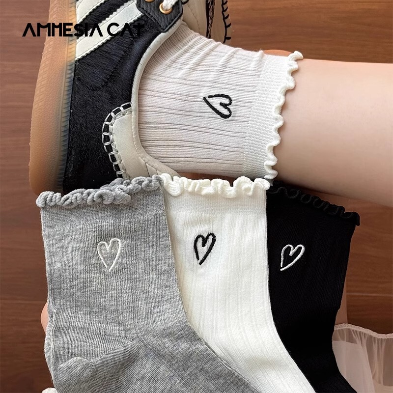 White Lace Socks for Women, Pure Cotton, Sweat-Absorbent, Anti-Foot Odor, Mid-Calf Socks, Spring and Autumn Thin Mesh Breathable Short Socks