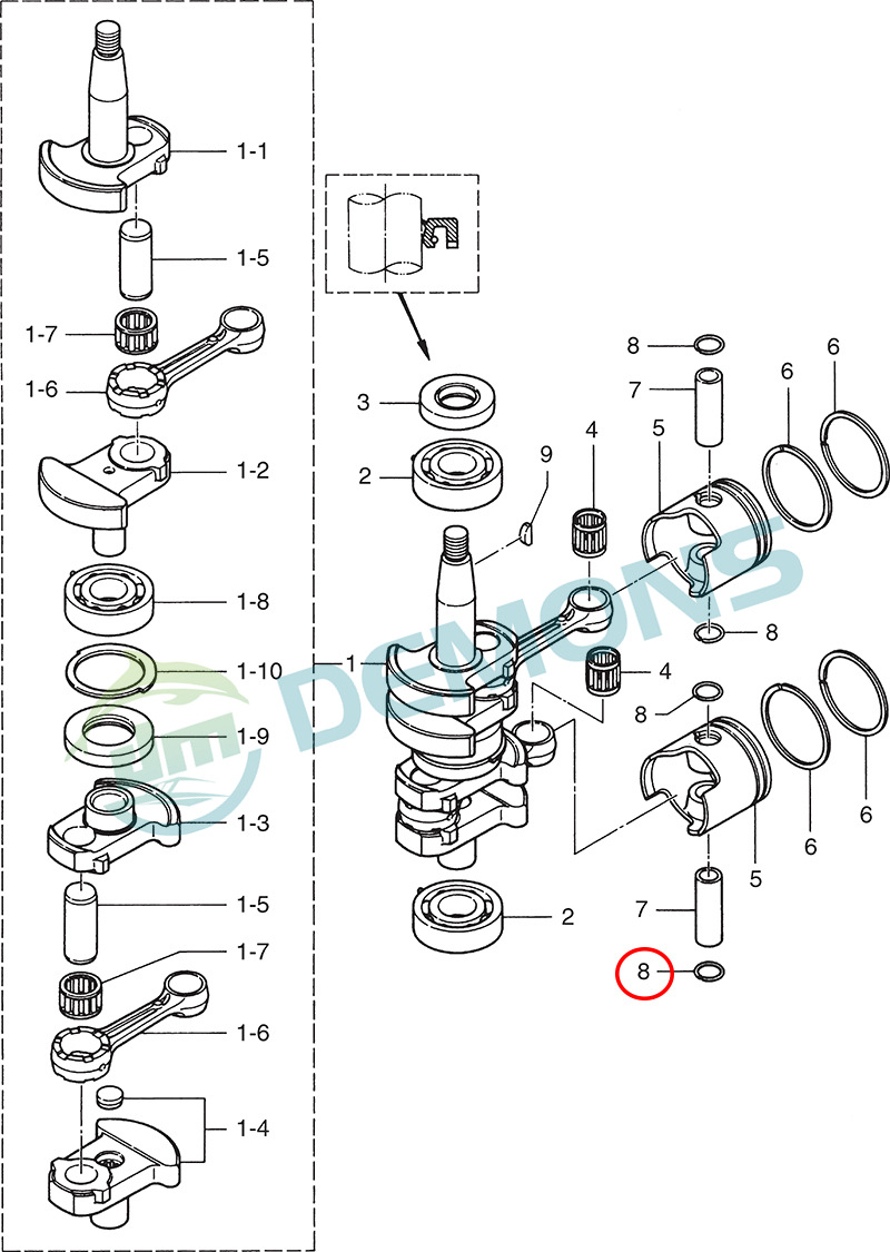2–8)翟墨DEMONS舷外机船外机橡皮艇冲锋舟活塞销挡圈350-00024-1
