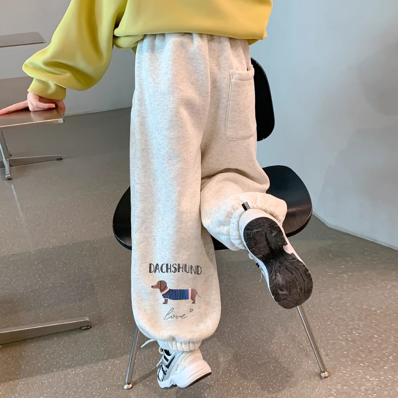 Girls' Cartoon Print Casual Pants, Stylish Loose Sweatpants for Middle School Girls, Autumn and Winter Fleece Jogger Pants