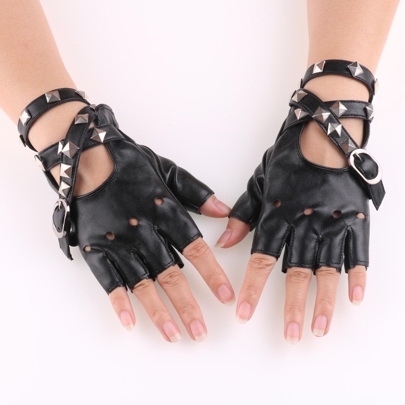 punk fingerless leather gloves