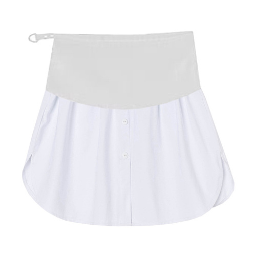 Sweatshirt base-layer magic: layered, oversized white A-line skirt with built-in bum-covering panel—perfect for fall and winter, even during pregnancy.