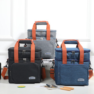 New Double-Layer Lunch Bag, Cross-Border Popular Large-Capacity Ice Bag, Outdoor Camping Style Picnic Bag with Rice, Cross-Body Insulated Bag