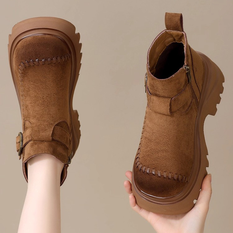 Thick-Soled Boots for Women 2025 Autumn and Winter New Retro British Style Versatile Soft-Soled Non-Slip Comfortable Lightweight Short Boots