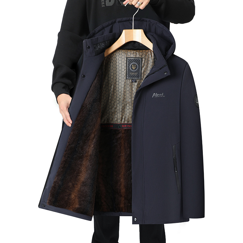 Papá con chaqueta de terciopelo para hombres de mediana edad, chaqueta de algodón de cuello de lana, chaqueta de algodón de invierno de negocios, ropa de algodón cálida