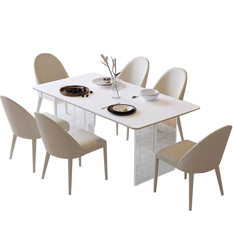 Acrílico roca placa mesa de comedor crema estilo hogar pequeño apartamento moderno simple luz de lujo rectangular mesa de comedor familiar