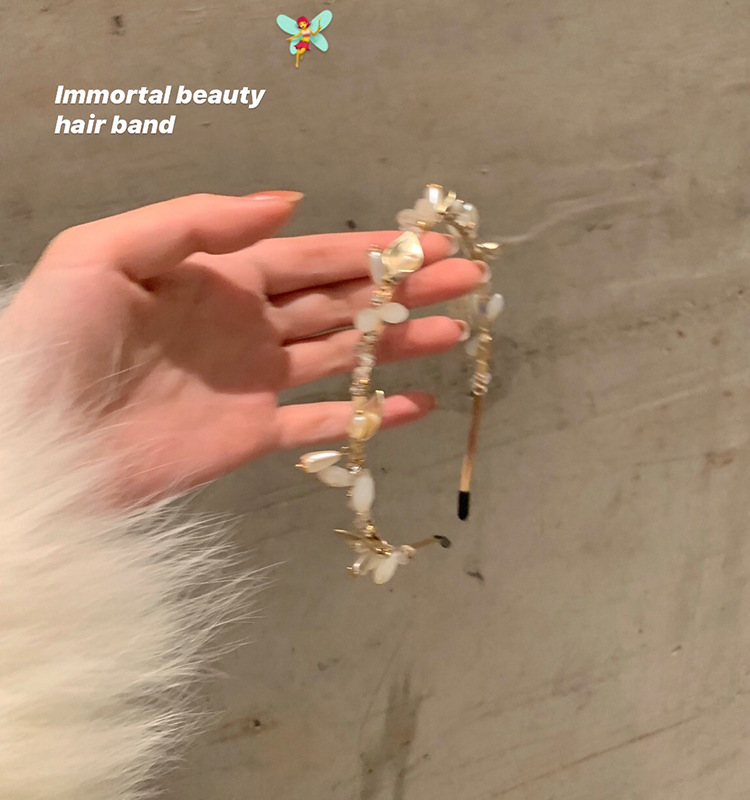 Diadema de perlas hada mujer estilo coreano retro flores accesorio_voghion.com