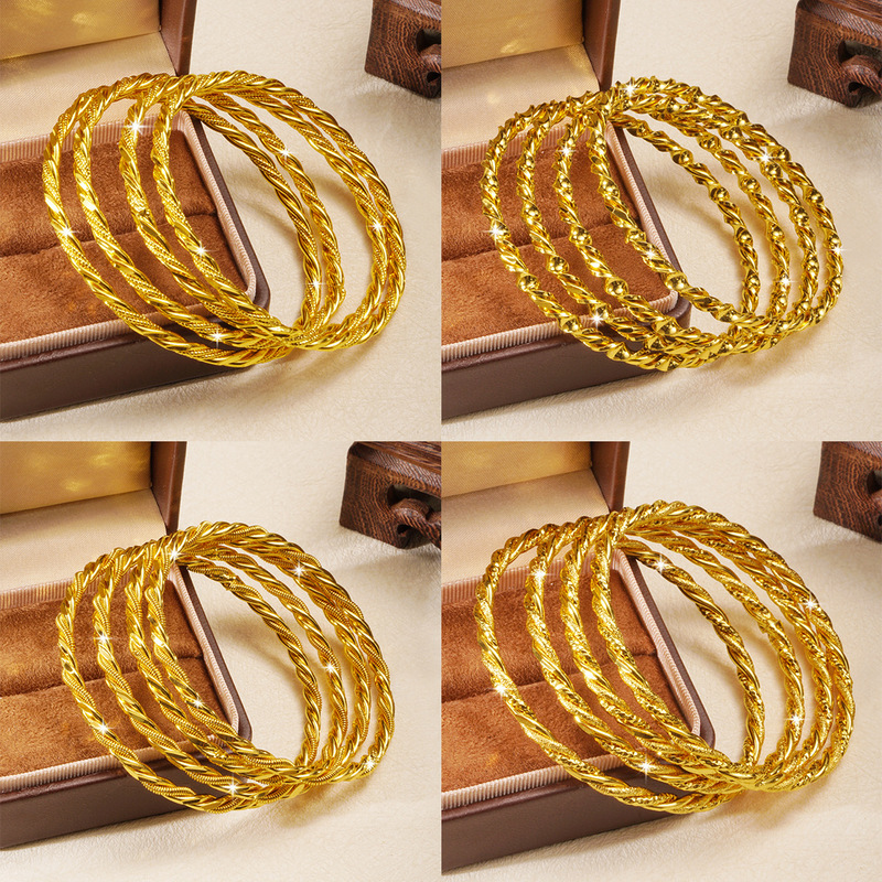 Huixing Cross-Border Middle Eastern Gold-Plated Copper Braided Bracelet, Exquisite Vintage Braided Closed Sand Gold Bracelet with a Niche High-End Feel