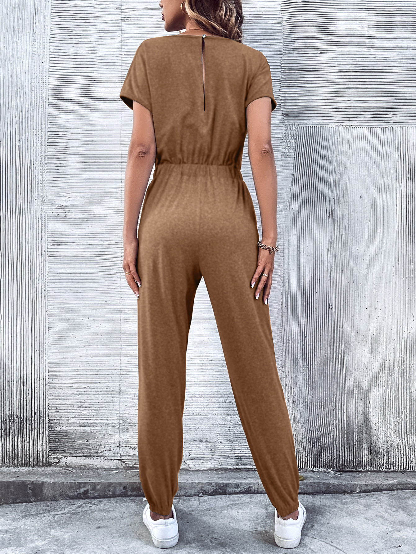 Women Clothing Casual Short-Sleeved Wide Leg Jumpsuit