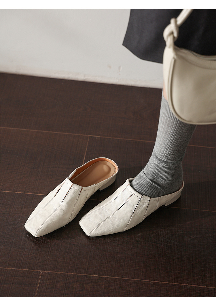 Sandal hở mũi nữ gót thấp 2,5 cm da cừu mũi trùm — màu nâu chi tiết 7