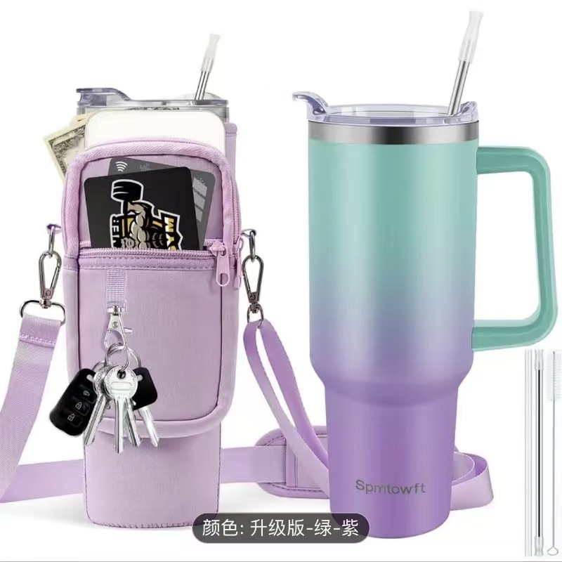 그린 퍼플 + 가방 + 스테인리스 빨대 세트