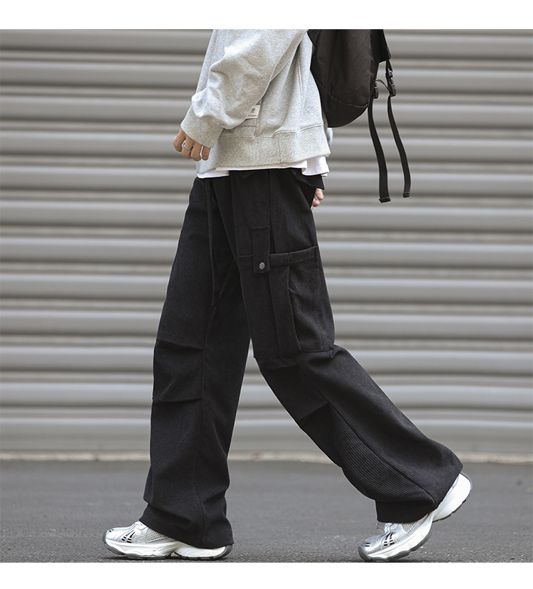 Winter corduroy oversized men's pants, loose plush and thickened work clothes pan's street versatile wide leg_voghion.com