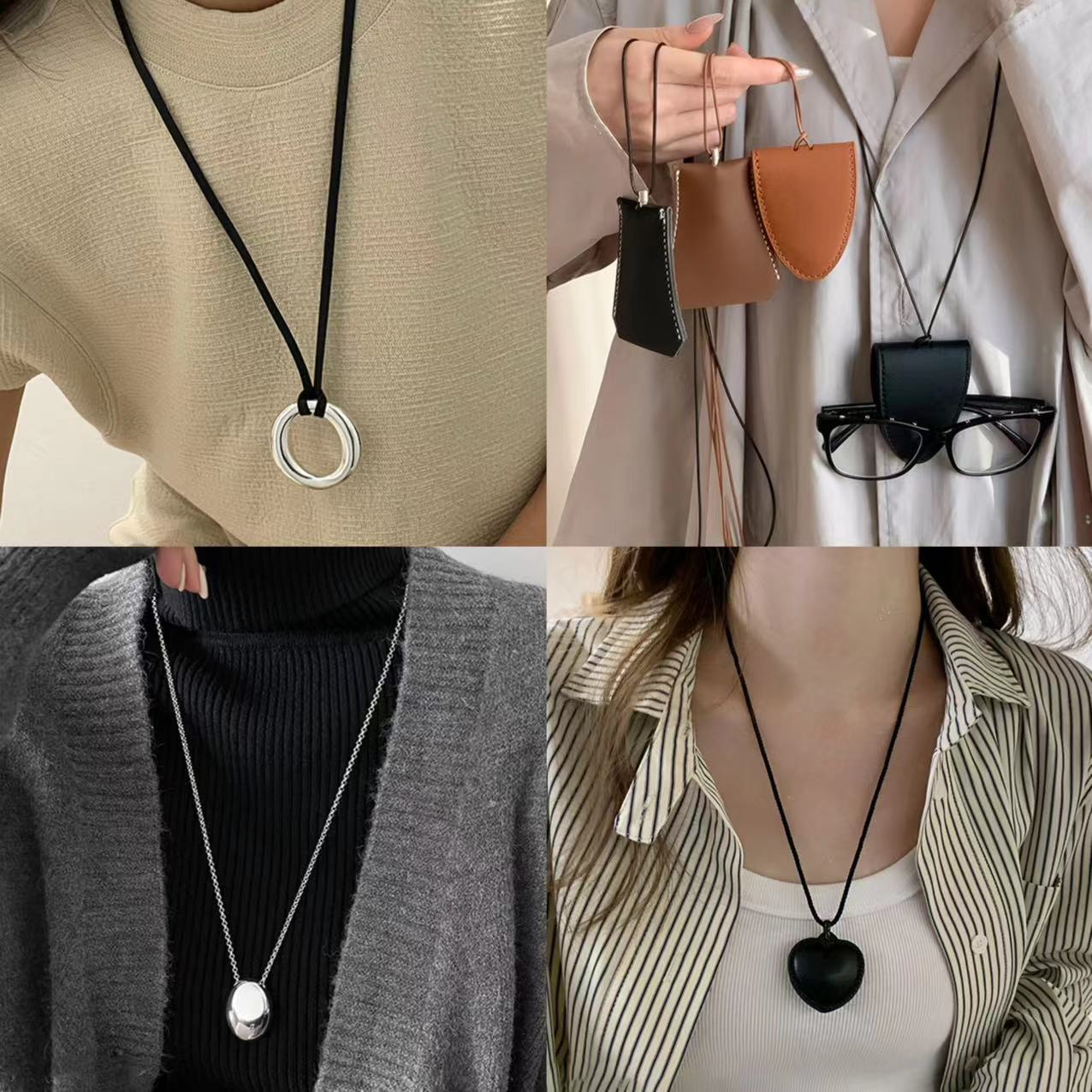 Estilo retro de Hong Kong cuerda de cuero artificial bolso pequeño collar moda todo-fósforo cadena de suéter de media luna fuera de la calle joyería de alta gama mujer