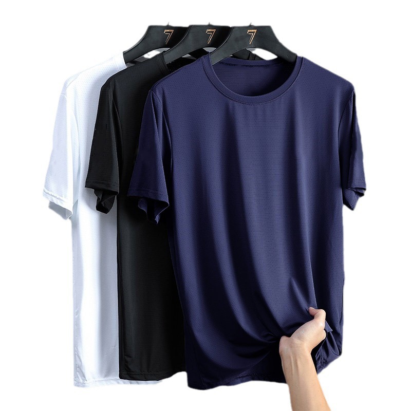Sports breathable quick dry solid color silk short sleeve T-shirt…