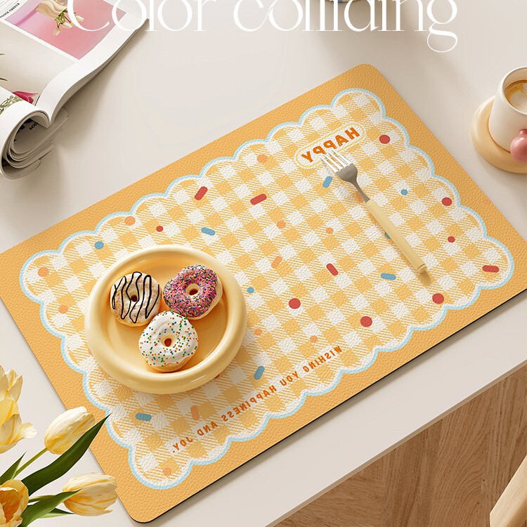Cream-Style Placemat, Waterproof and Oil-Proof, No-Wash Tablecloth, Bean-Shaped Table Mat, Coffee Machine Table Mat, Dining Table Heat-Resistant Mat