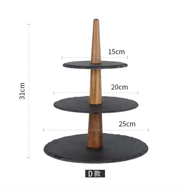 Postre japonés plato de roca negra plato de merienda de doble capa plato de fruta de tres capas restaurante occidental pastel de té de la tarde soporte